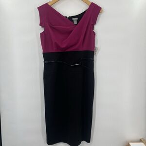 Neiman Marcus Black Magenta The Classic Jackie‎ O Sheath Dress Asymmetrical Neck